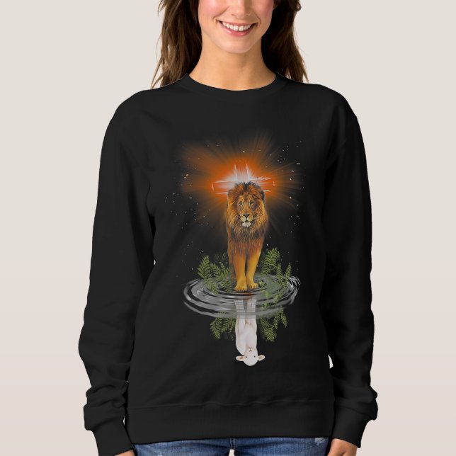 Lion Cross Jesus Reflection Water Mirror Sheep Sweatshirt (Front)