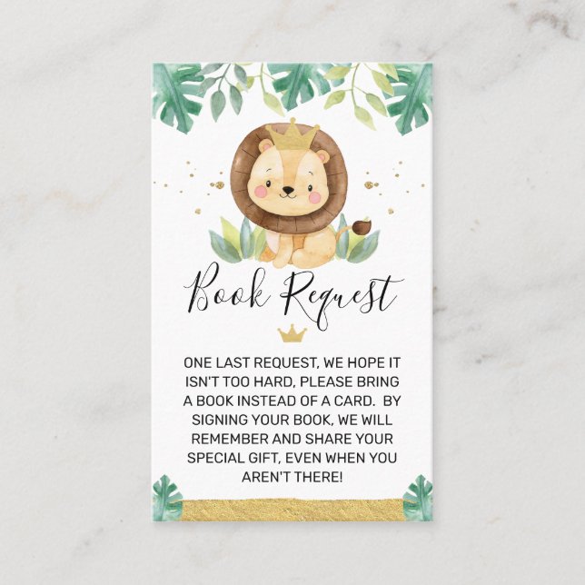 Lion Crown Baby Shower Book Request Insert (Front)