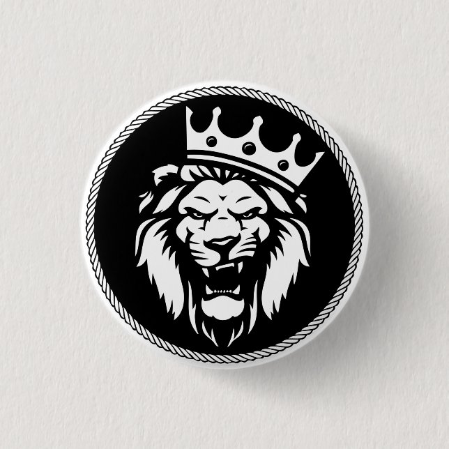 Lion crown roar 3 cm round badge (Front)