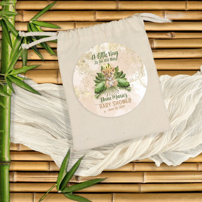 Lion Cub A Little King Is On His Way Baby Shower Classic Round Sticker (Creator Uploaded)