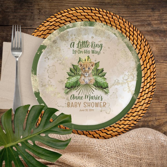 Lion Cub A Little King Is On His Way Baby Shower Paper Plate (Creator Uploaded)