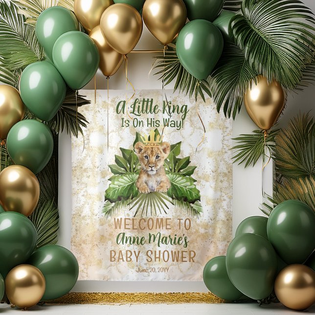 Lion Cub A Little King Is On His Way Baby Shower Tapestry (Lion Cub " A Little King Is On His Way!" Boy Baby Shower Backdrop)