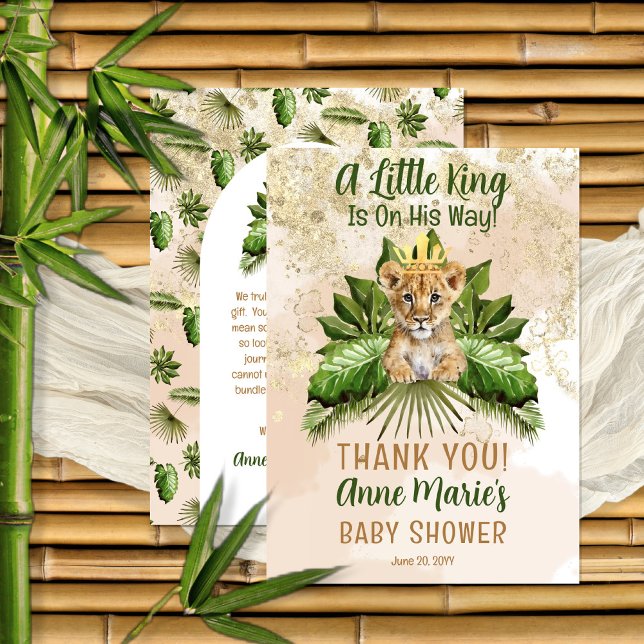 Lion Cub A Little King Is On His Way Baby Shower Thank You Card (Creator Uploaded)