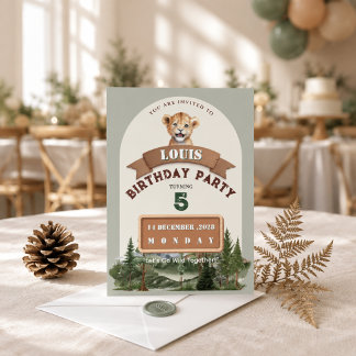 Lion Cub Birthday Woodland Safari Boy Invitation