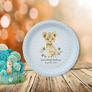 Lion Cub Blue Baby Shower Party Paper Plate