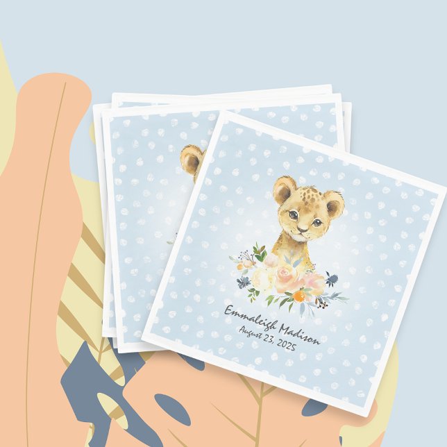 Lion Cub Blue Dotted Baby Party Napkin (Creator Uploaded)