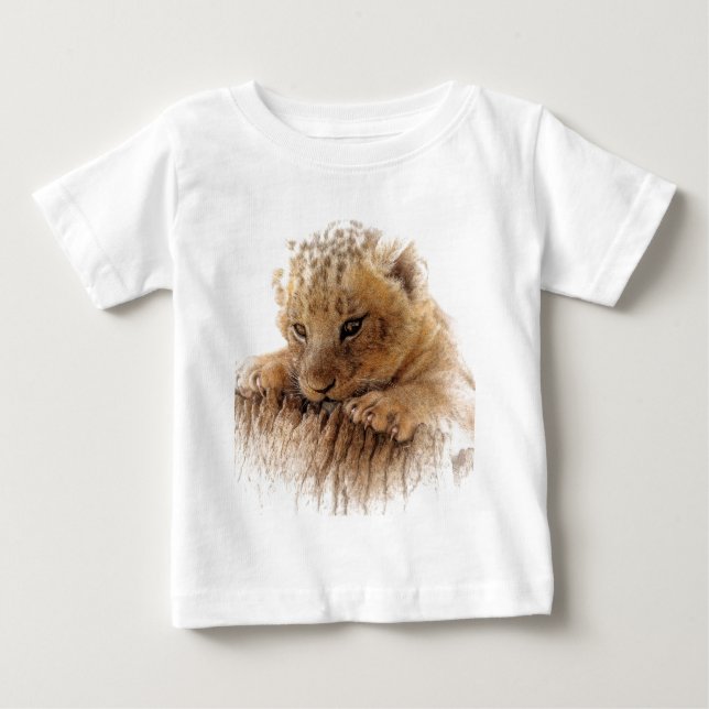 Lion cub close cute eyes lookout baby T-Shirt (Front)