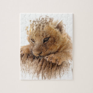Lion cub close cute eyes lookout jigsaw puzzle