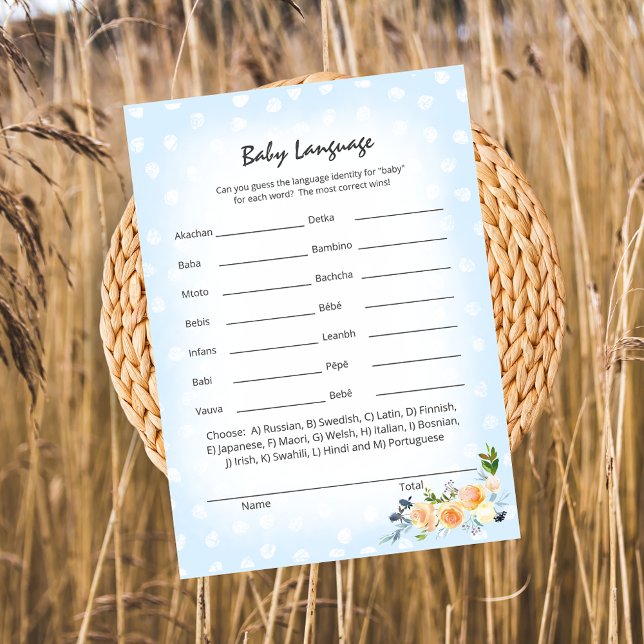 Lion Cub Floral Blue Baby Language Shower Game Programme (Creator Uploaded)