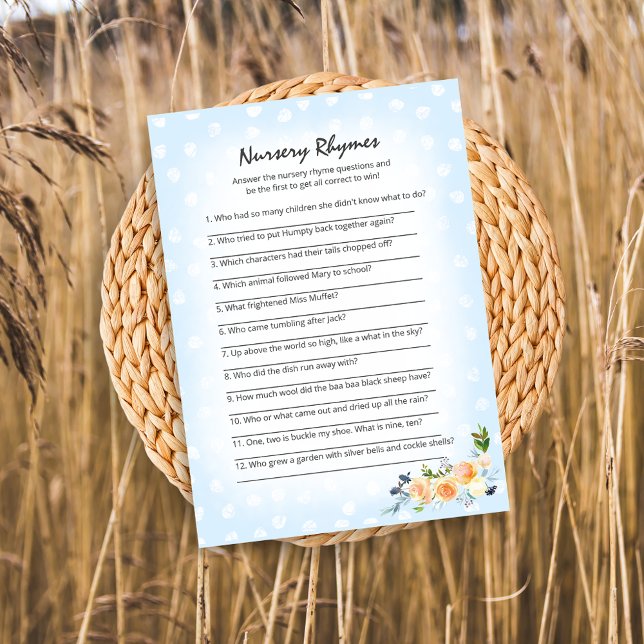 Lion Cub Floral Blue Nursery Rhymes Shower Game Programme (Creator Uploaded)