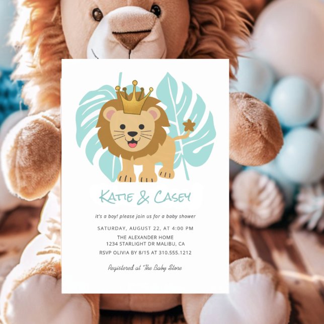 Lion Cub Jungle Leaves Boy Baby Shower Invitation (Creator Uploaded)