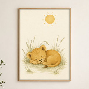 Lion Cub Nap Watercolour Whimsical Art Poster