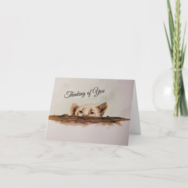 Lion Cub Peeking Over a Log Note Card (Front)