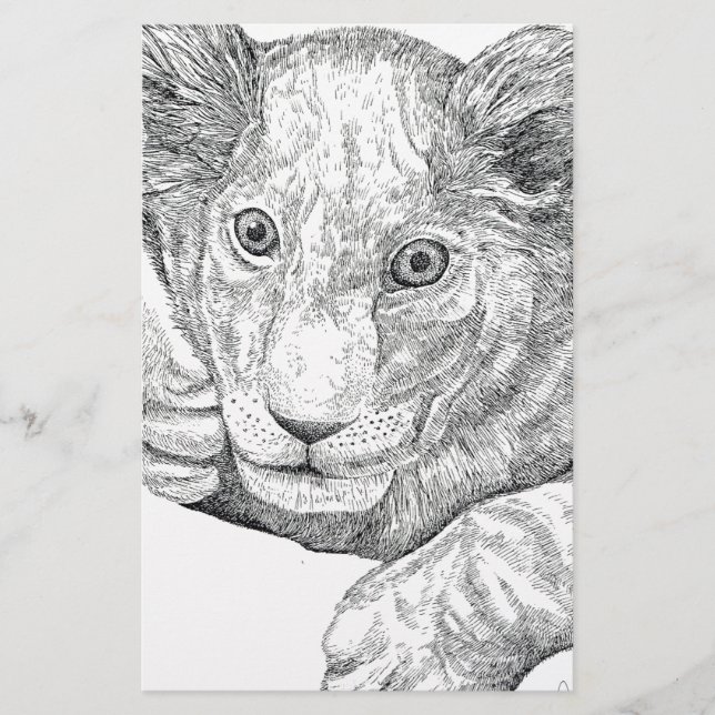 Lion Cub Pen and Ink Stationery (Front)