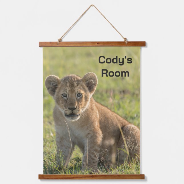 Lion Cub Personalise Name or Text Wood Hanging Tapestry (Front)