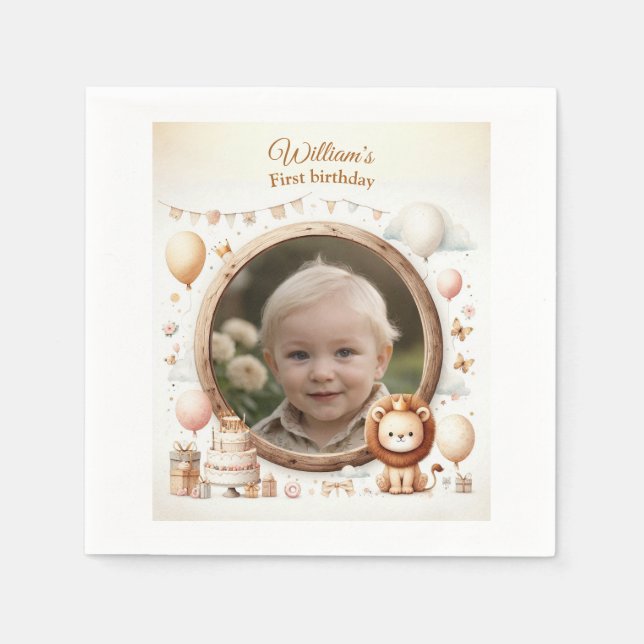 Lion Cub Photo Frame for Kids' Birthday Parties Napkin (Front)