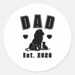 Lion Cub Silhouette New Dad Est Year Classic Round Sticker