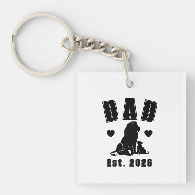 Lion Cub Silhouette New Dad Est Year Key Ring (Front)
