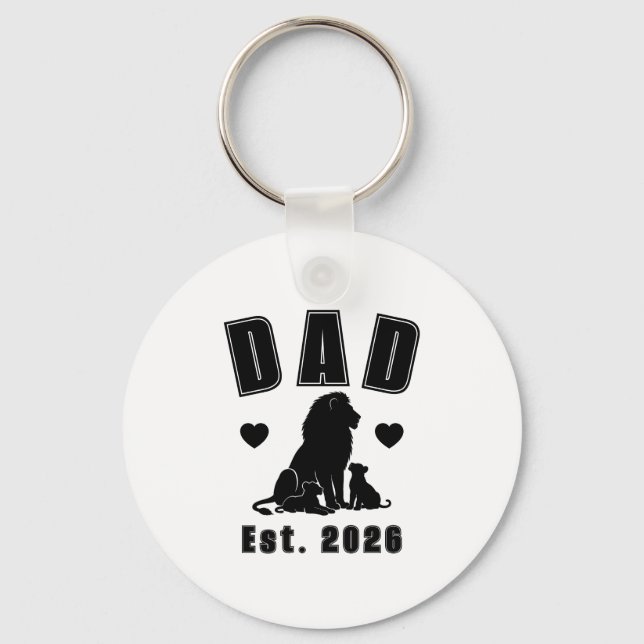 Lion Cub Silhouette New Dad Est Year Key Ring (Front)