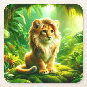 Lion Cub Square Paper Coaster