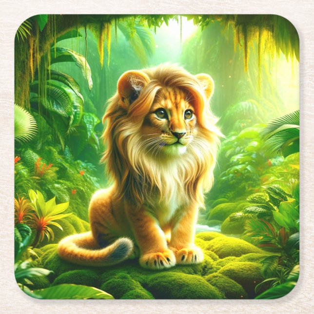 Lion Cub Square Paper Coaster (Front)