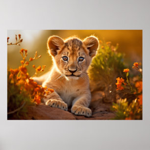 Lion Cub Wild Animal Tranquil Peaceful Poster