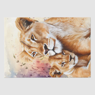 Lion Cub Wildflower Watercolor Decoupage Tissue Paper
