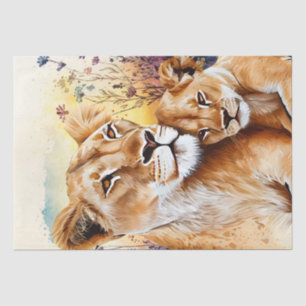 Lion Cub Wildflower Watercolor Decoupage Tissue Paper