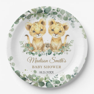Lion Cubs Greenery Twin Boys Baby Shower  Paper Plate