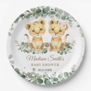 Lion Cubs Greenery Twins Girl Boy Baby Shower  Paper Plate