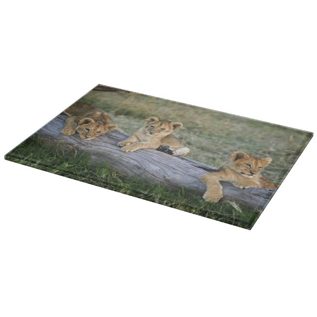 Lion Cubs on Log Cutting Board (Corner)