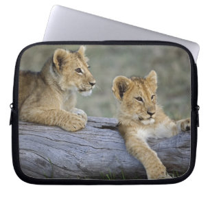 Lion Cubs on Log Laptop Sleeve