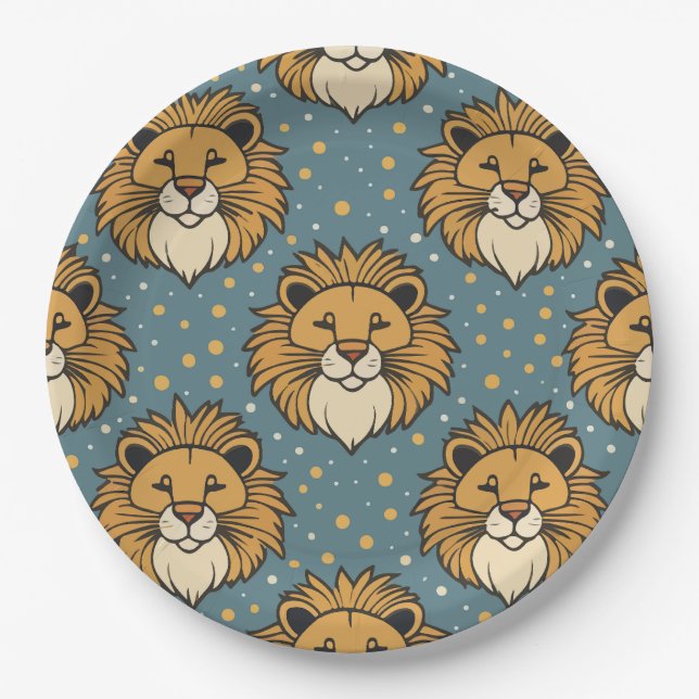 Lion cute cartoon pattern artwork paper plate (Front)