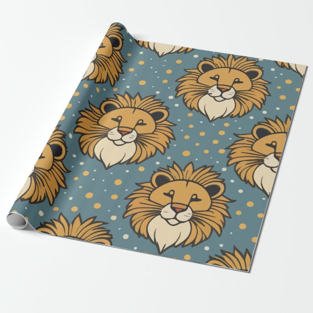 Lion cute cartoon pattern artwork wrapping paper (Unrolled)