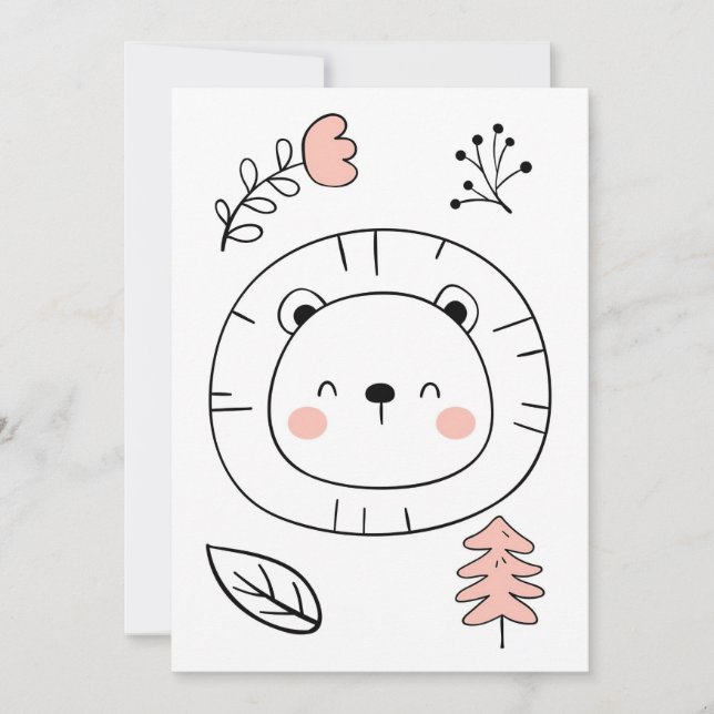 Lion Cute Lion Hand Drawn Invitation (Front)