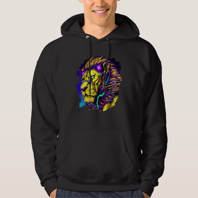 Lion Cyborg Robot Lion Cool Alien Outer Space Arti Hoodie (Front)