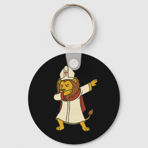 Lion Dabbing Pope Leo Xiv Halloween Funny Usa Da P Key Ring
