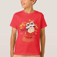 Lion Dance Chinese New Year Happiness Kid's Red T