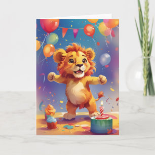 Lion Dancing at Party with Cake Card