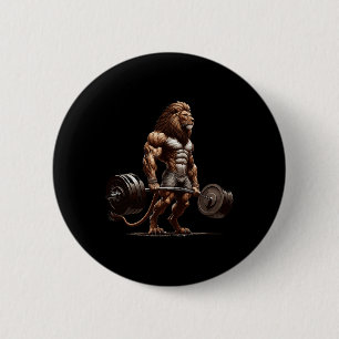 Lion Deadlifting Gym Humour Weightlifting Fitness  6 Cm Round Badge