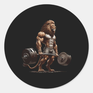 Lion Deadlifting Gym Humour Weightlifting Fitness Classic Round Sticker