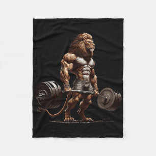 Lion Deadlifting Gym Humour Weightlifting Fitness Fleece Blanket