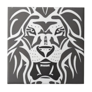 Lion decal white on grey tile