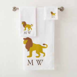 Lion Design Monogrammed Bath Towel Set