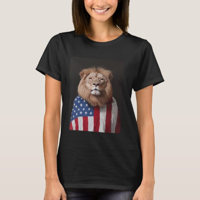 Lion Designer USA American Flag Patriotic T-Shirt (Front)
