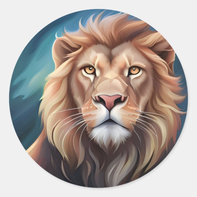 Lion Digital Art Portrait-56556 Classic Round Sticker (Front)