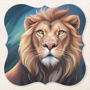 Lion Digital Art Portrait-56556 Paper Coaster