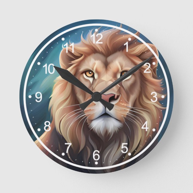 Lion Digital Art Portrait-56556 Round Clock (Front)