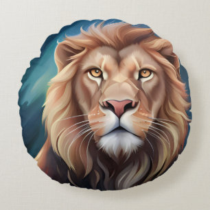 Lion Digital Art Portrait-56556 Round Cushion