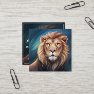 Lion Digital Art Portrait Editable Template Square Business Card